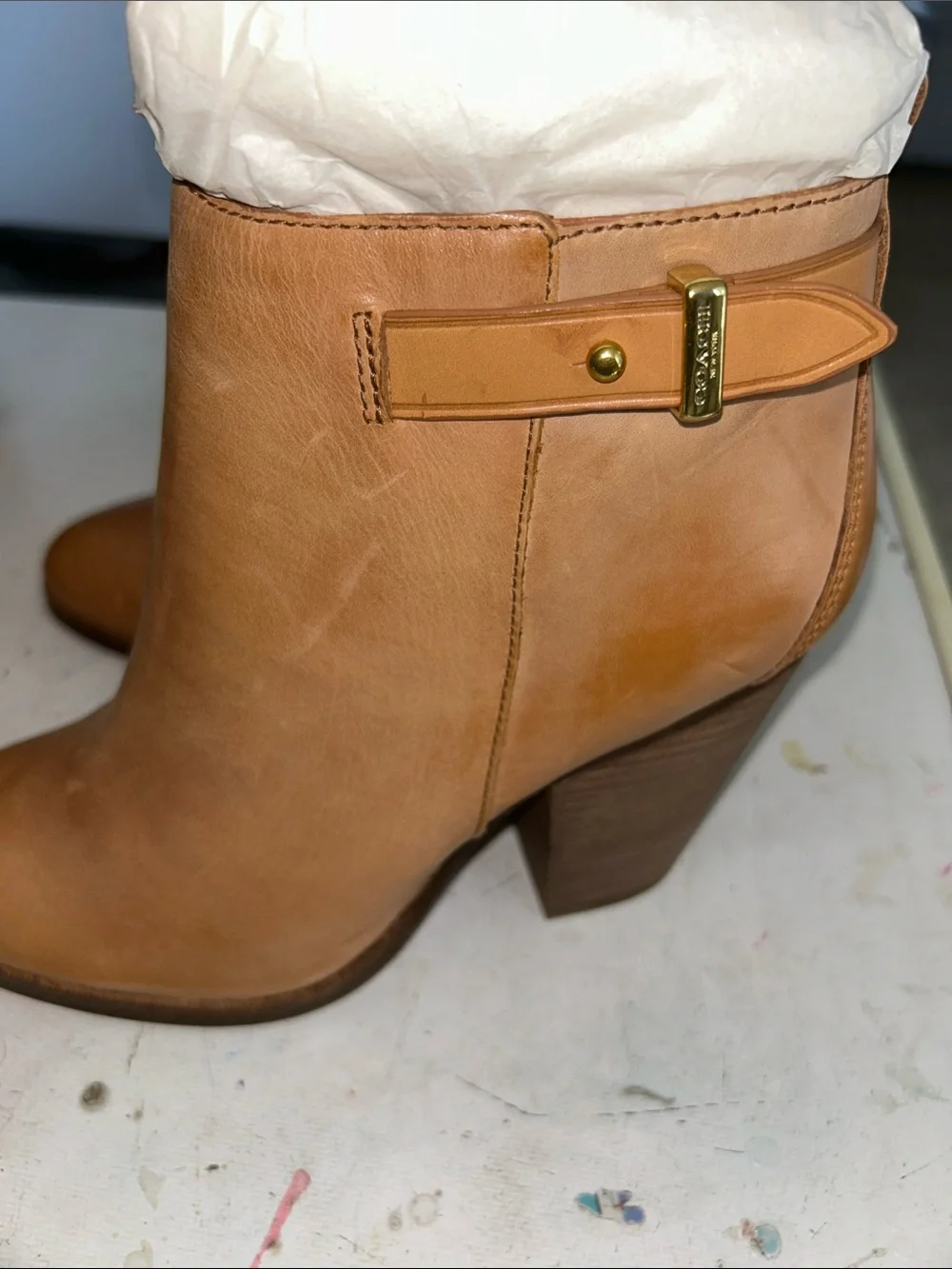 Coach Women's Cognac Leather Ankle Booties